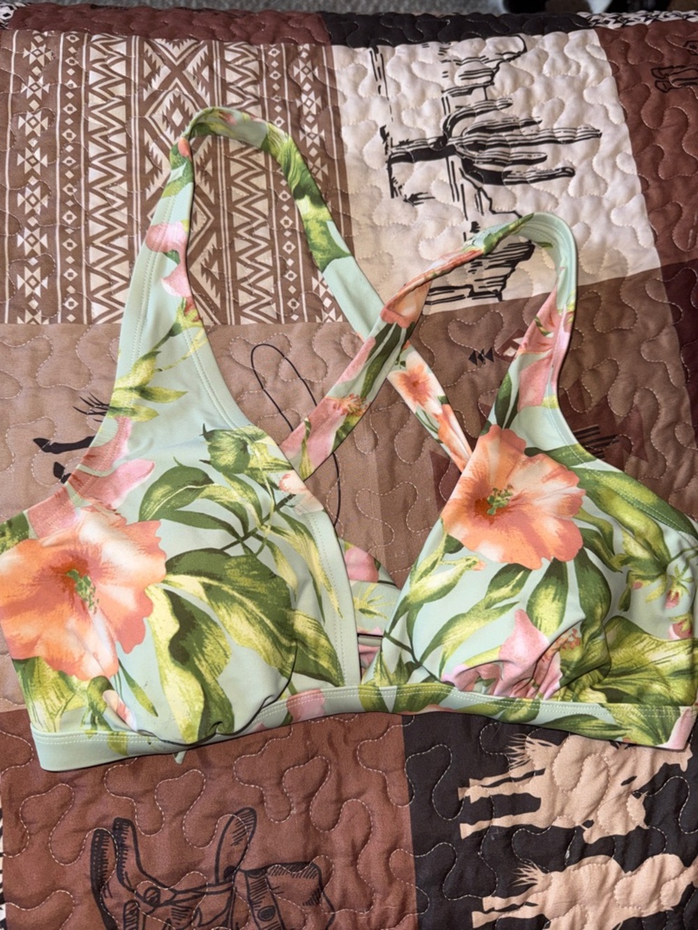 Green floral bikini top